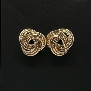 Gold Tone 1" Circular Earrings 3 Ring Pierced Classic Love Knot Post Earrings